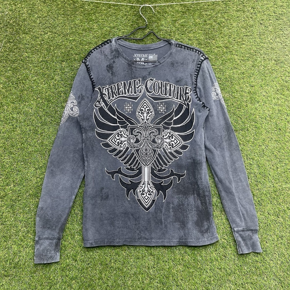 Xtreme Couture Thermal Shirt Mens Medium Graphic MMA Waffle Knit Whipstitch